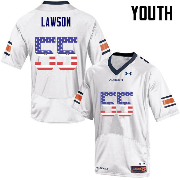 Auburn Tigers Youth Carl Lawson #55 White Under Armour Stitched College USA Flag Fashion NCAA Authentic Football Jersey IJP7174YV